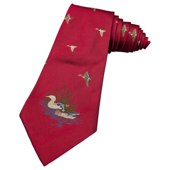 Polo Ralph Lauren Tie Mens Classic Silk Red Duck Hunter Embroidered USA 56